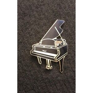 Vintage Albert Elovitz Black Enamel Baby Grand Piano Lapel Hat Pin Gold Tone HTF